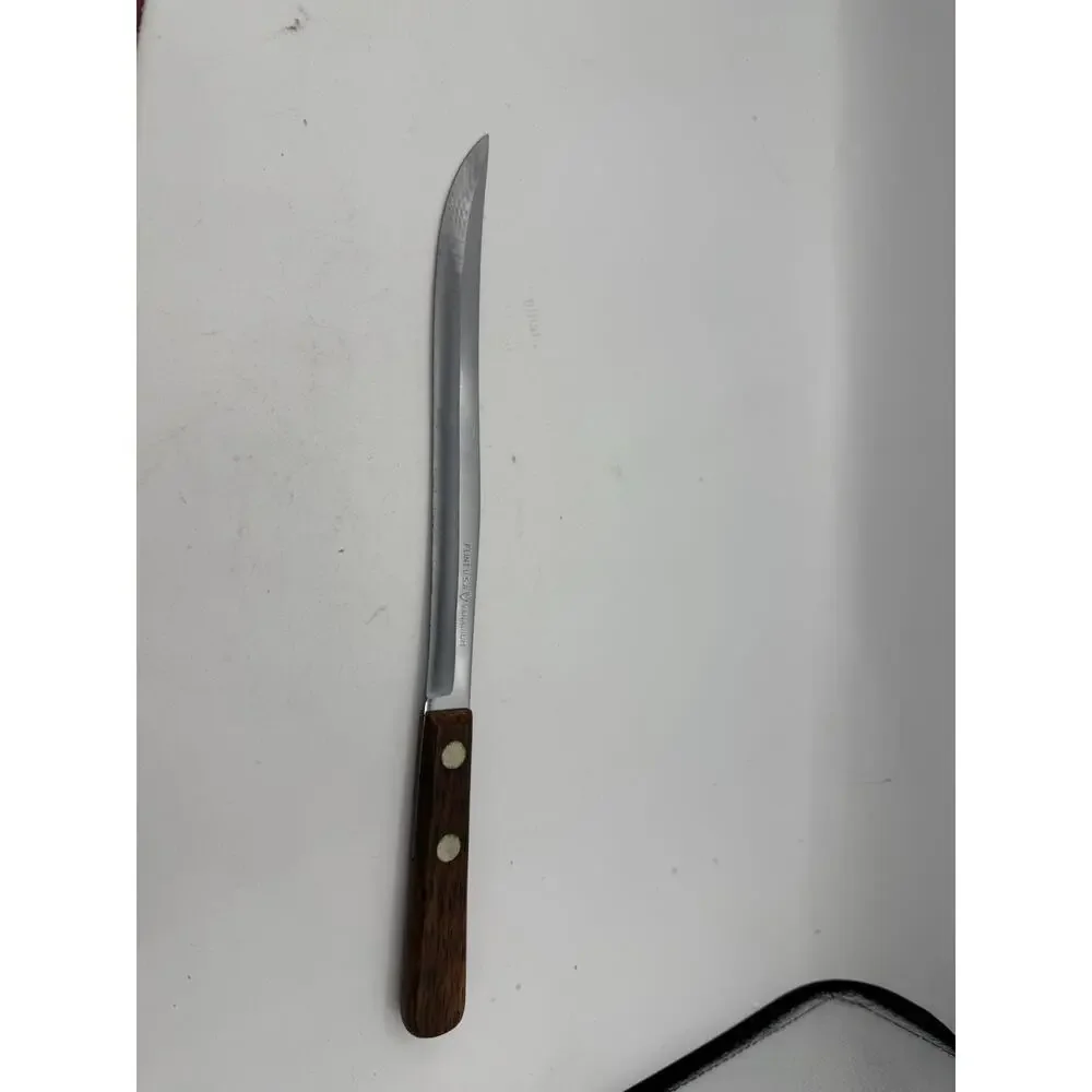 Vintage Flint Hollow Ground Steak Slicer Knife – 10.5” Wood Handle – Made in USA